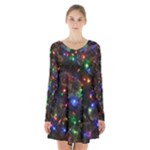 Christmas Lights Long Sleeve Velvet V-neck Dress