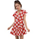 Christmas Snowflakes Background Pattern Flutter Sleeve Wrap Dress