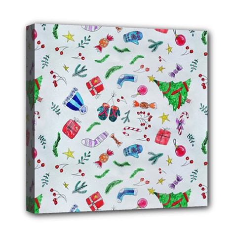 New Year Christmas Winter Pattern Mini Canvas 8  x 8  (Stretched) from ArtsNow.com