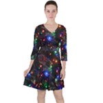 Christmas Lights Quarter Sleeve Ruffle Waist Dress