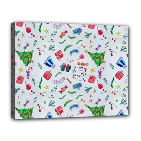 New Year Christmas Winter Pattern Canvas 14  x 11  (Stretched) from ArtsNow.com