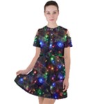 Christmas Lights Short Sleeve Shoulder Cut Out Dress 