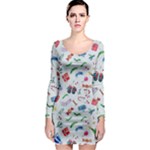 New Year Christmas Winter Pattern Long Sleeve Bodycon Dress