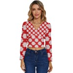 Christmas Snowflakes Background Pattern Long Sleeve V-Neck Top