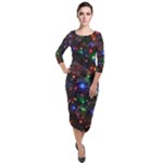 Christmas Lights Quarter Sleeve Midi Velour Bodycon Dress