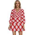 Christmas Snowflakes Background Pattern V-Neck Placket Mini Dress