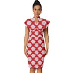 Christmas Snowflakes Background Pattern Vintage Frill Sleeve V-Neck Bodycon Dress