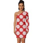 Christmas Snowflakes Background Pattern Long Sleeve One Shoulder Mini Dress