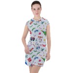 New Year Christmas Winter Pattern Drawstring Hooded Dress