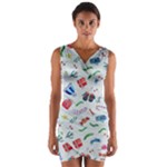 New Year Christmas Winter Pattern Wrap Front Bodycon Dress