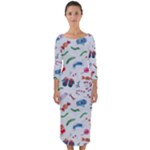 New Year Christmas Winter Pattern Quarter Sleeve Midi Bodycon Dress