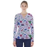 New Year Christmas Winter Pattern V-Neck Long Sleeve Top