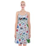 New Year Christmas Winter Pattern Spaghetti Strap Velvet Dress