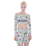 New Year Christmas Winter Pattern Off Shoulder Top with Mini Skirt Set