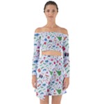 New Year Christmas Winter Pattern Off Shoulder Top with Skirt Set