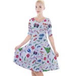 New Year Christmas Winter Pattern Quarter Sleeve A-Line Dress