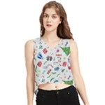 New Year Christmas Winter Pattern V-Neck Cropped Tank Top