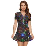 Christmas Lights V-Neck High Waist Chiffon Mini Dress