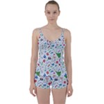 New Year Christmas Winter Pattern Tie Front Two Piece Tankini