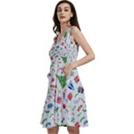 New Year Christmas Winter Pattern Sleeveless V-Neck Skater Dress with Pockets