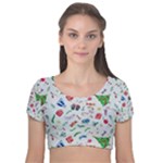 New Year Christmas Winter Pattern Velvet Short Sleeve Crop Top 