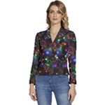 Christmas Lights Women s Long Sleeve Revers Collar Cropped Jacket