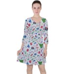 New Year Christmas Winter Pattern Quarter Sleeve Ruffle Waist Dress
