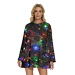 Christmas Lights Round Neck Long Sleeve Bohemian Style Chiffon Mini Dress