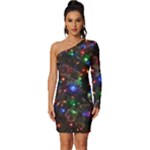 Christmas Lights Long Sleeve One Shoulder Mini Dress