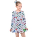 New Year Christmas Winter Pattern Kids  Long Sleeve Dress