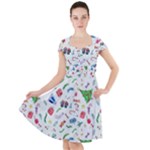 New Year Christmas Winter Pattern Cap Sleeve Midi Dress