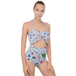 New Year Christmas Winter Pattern Scallop Top Cut Out Swimsuit
