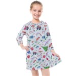 New Year Christmas Winter Pattern Kids  Quarter Sleeve Shirt Dress