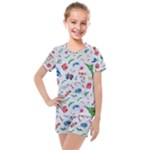 New Year Christmas Winter Pattern Kids  Mesh T-Shirt and Shorts Set