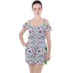New Year Christmas Winter Pattern Ruffle Cut Out Chiffon Playsuit