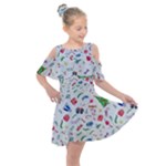 New Year Christmas Winter Pattern Kids  Shoulder Cutout Chiffon Dress