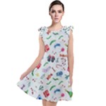 New Year Christmas Winter Pattern Tie Up Tunic Dress