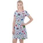 New Year Christmas Winter Pattern Cap Sleeve Velour Dress 