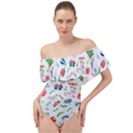 New Year Christmas Winter Pattern Off Shoulder Velour Bodysuit 
