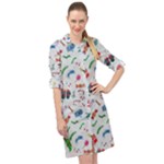 New Year Christmas Winter Pattern Long Sleeve Mini Shirt Dress
