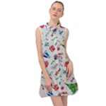 New Year Christmas Winter Pattern Sleeveless Shirt Dress
