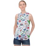 New Year Christmas Winter Pattern High Neck Satin Top