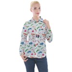 New Year Christmas Winter Pattern Women s Long Sleeve Pocket Shirt