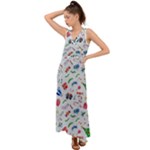 New Year Christmas Winter Pattern V-Neck Chiffon Maxi Dress
