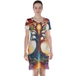 Tree Cosmic Spiritual Meditation Short Sleeve Nightdress