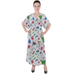 New Year Christmas Winter Pattern V-Neck Boho Style Maxi Dress