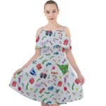 New Year Christmas Winter Pattern Cut Out Shoulders Chiffon Dress