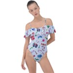 New Year Christmas Winter Pattern Frill Detail One Piece Swimsuit