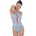 New Year Christmas Winter Pattern Plunge Cut Halter Swimsuit