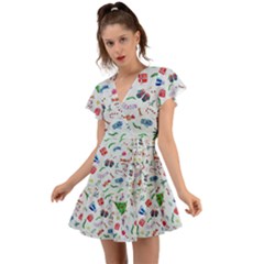 Flutter Sleeve Wrap Dress 